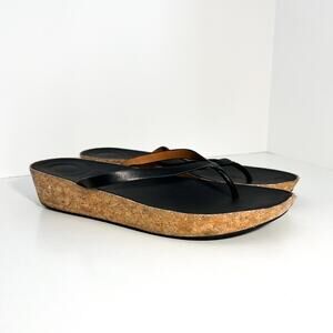 FitFlop Linny Thong Sandals Womens 11 Leather Wedge Beach Flip Flops Platform